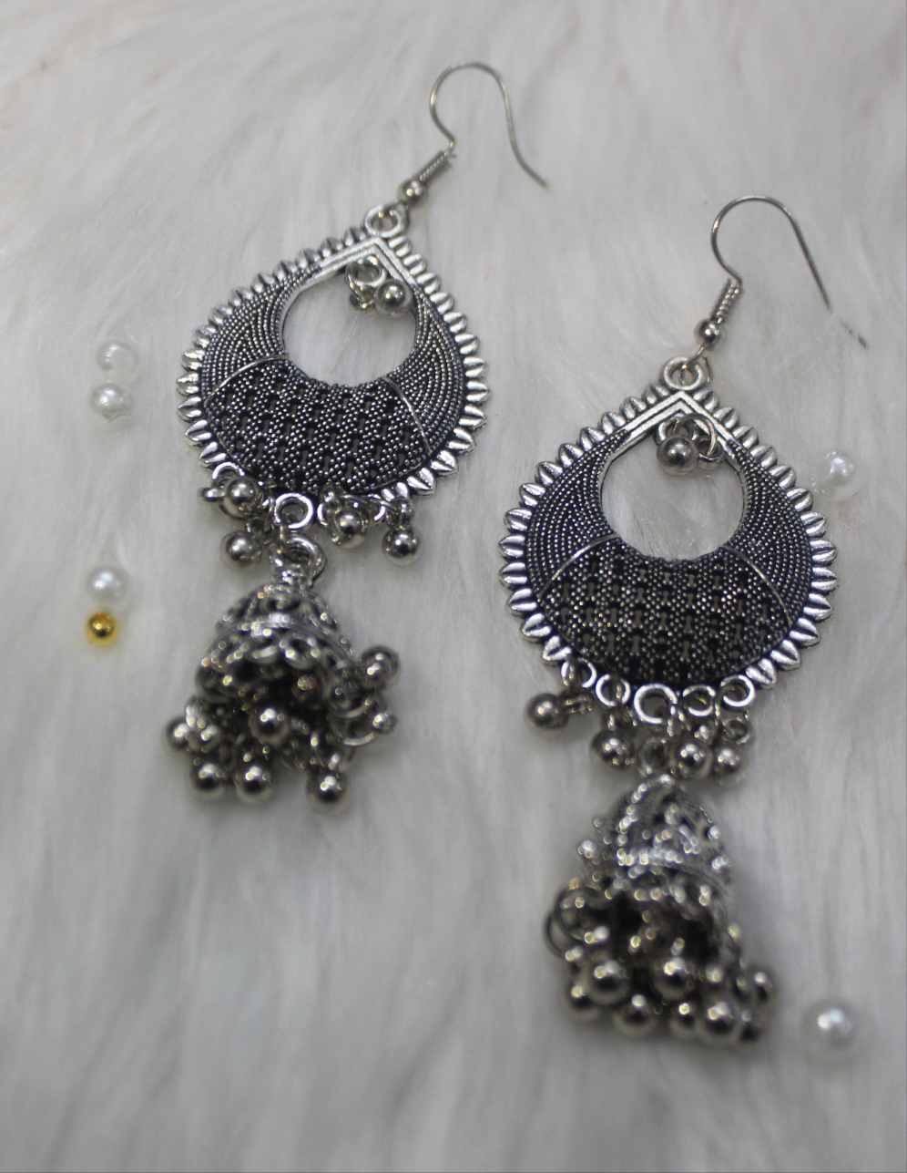 Silver Tassel Oxidized Jhumkas