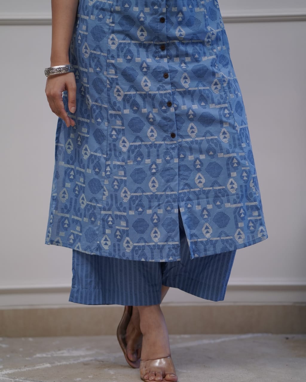 Blue Printed cotton Kurta Set