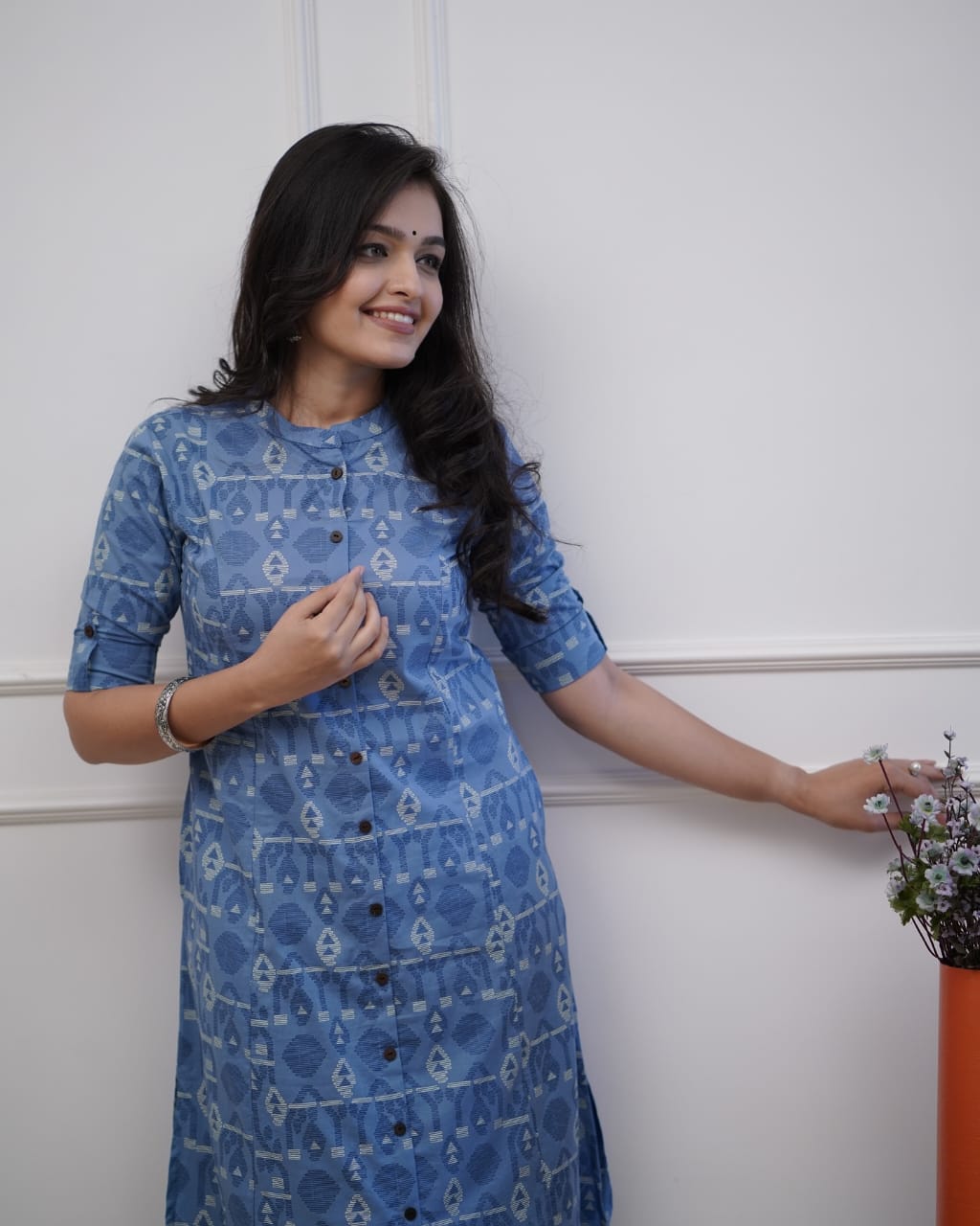 Blue Printed cotton Kurta Set