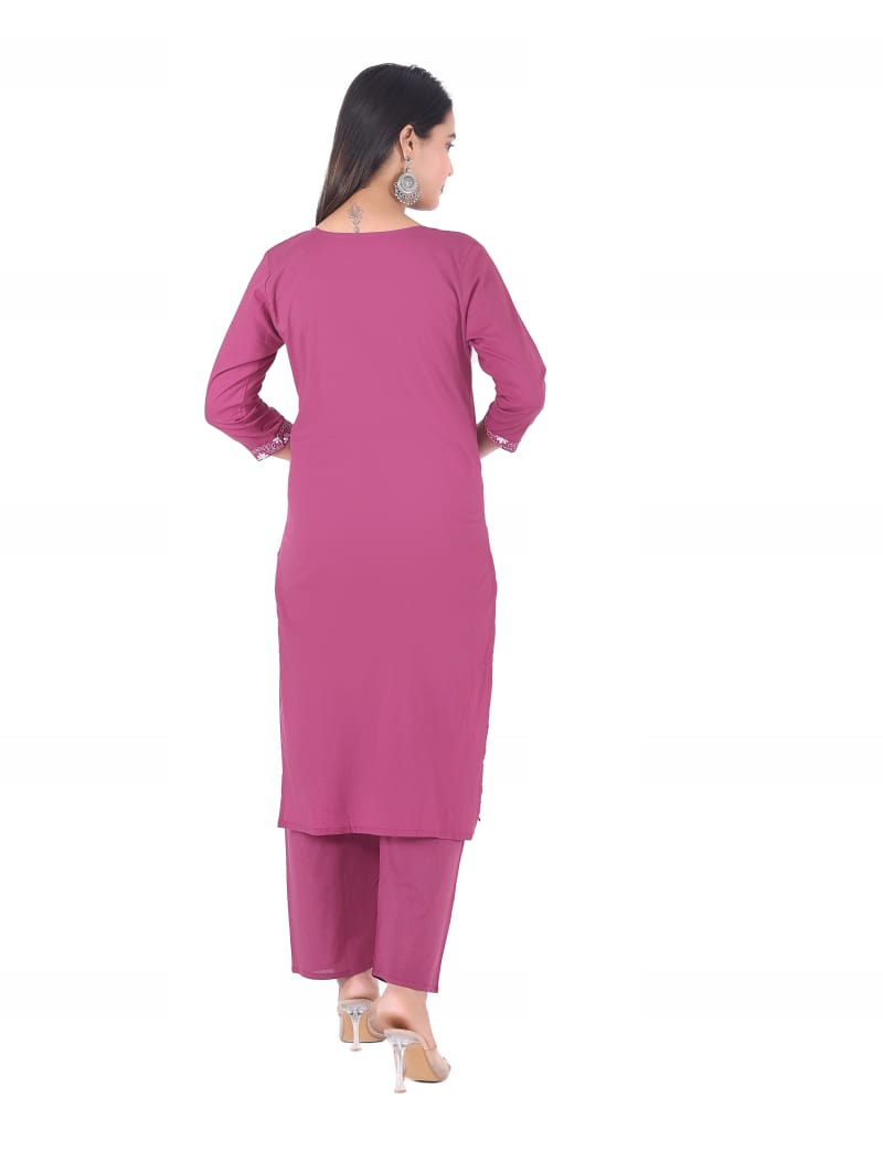 Embroidered Cotton Kurta with Palazzo Set