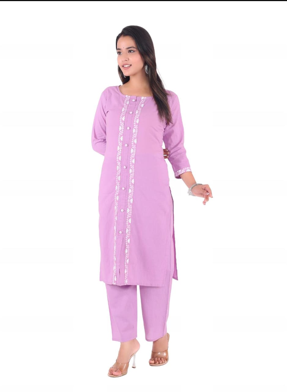 Embroidered Cotton Kurta with Palazzo Set