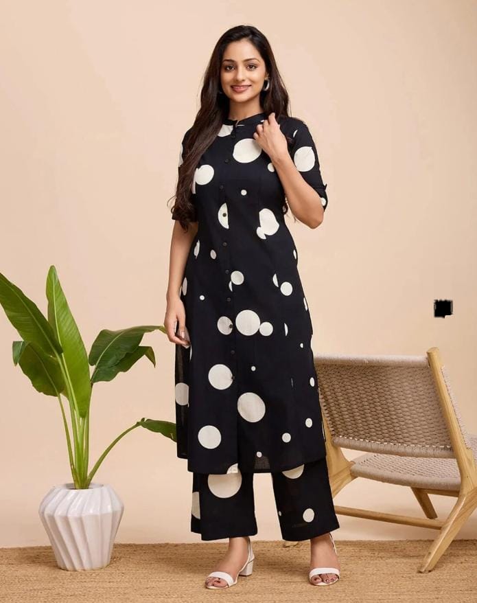 Black and White Polka Dot Cotton Co-Ord Set