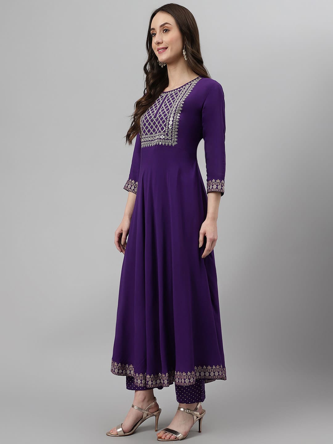 Anarkali suit set with embroidered yoke and dupatta