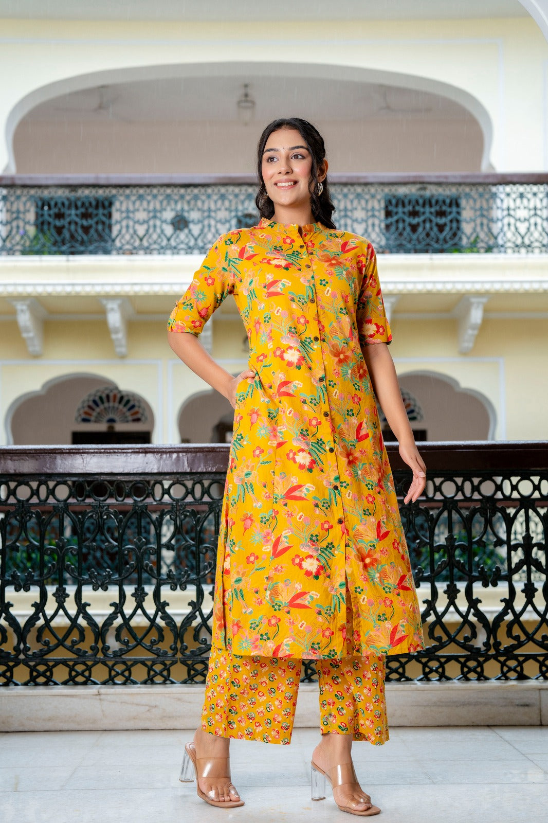 Bright Yellow Floral Printed Co-Ord Set