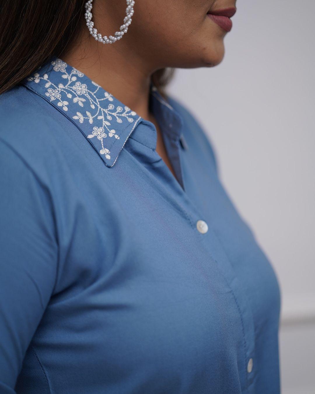 Blue Embroidered Co-Ord Set with Floral Details