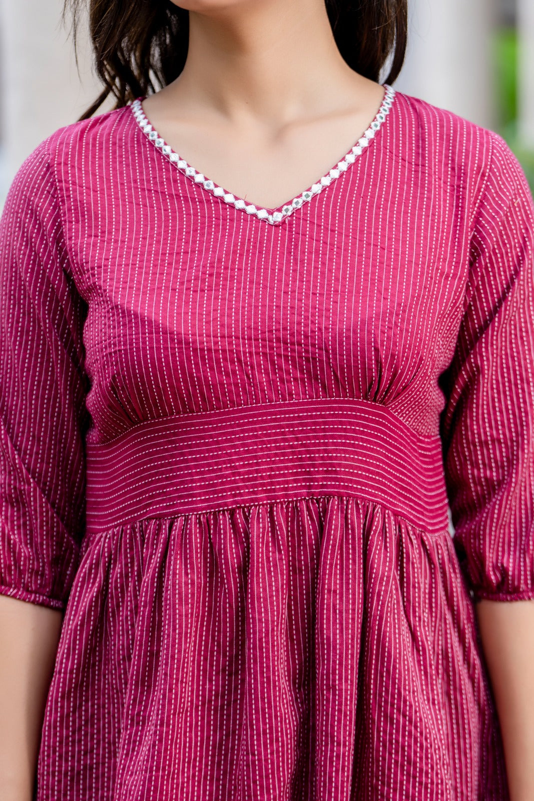 Maroon Striped Co-Ord Set with Peplum Top and Pants