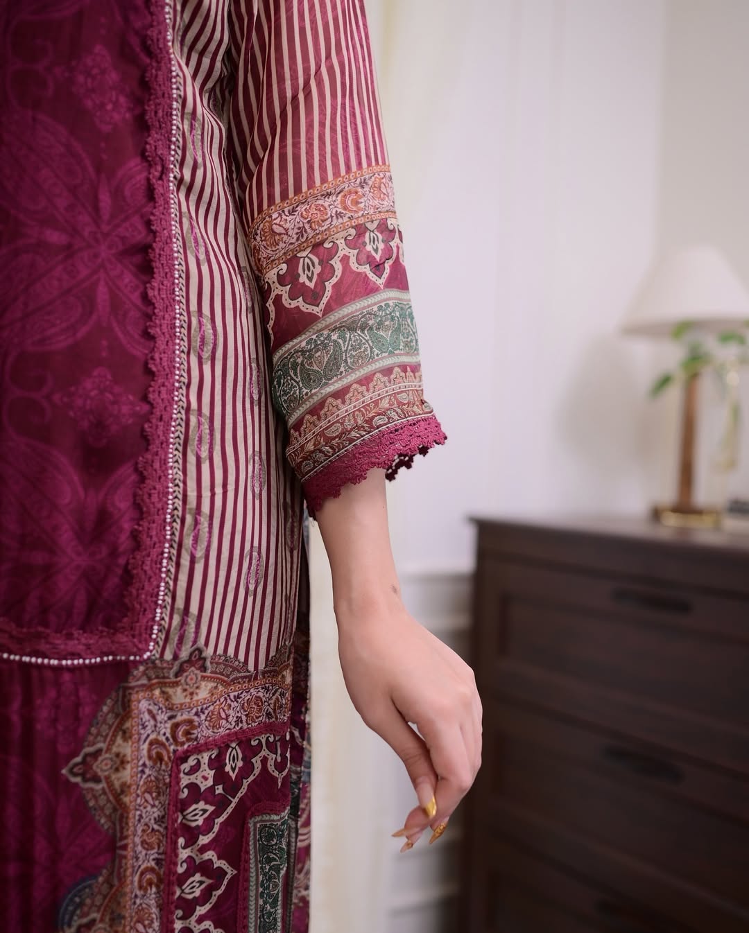 Maroon Pakistani Suit with Digital Print and Hand Embroidery