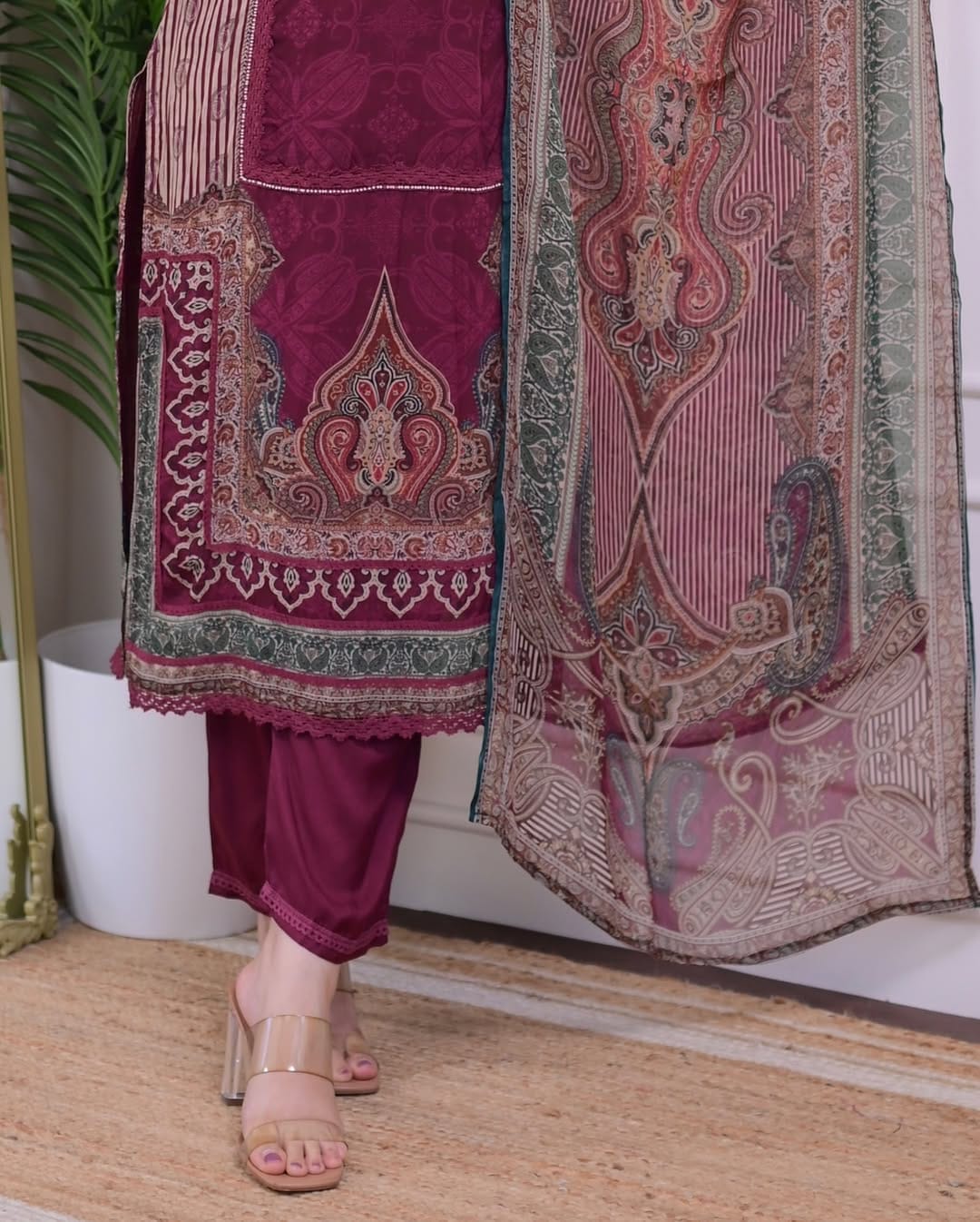 Maroon Pakistani Suit with Digital Print and Hand Embroidery