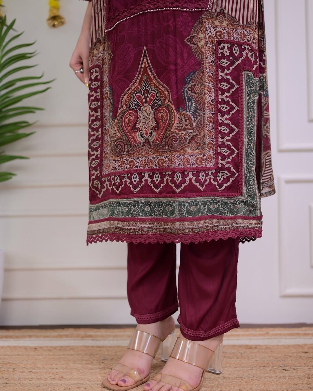 Maroon Pakistani Suit with Digital Print and Hand Embroidery