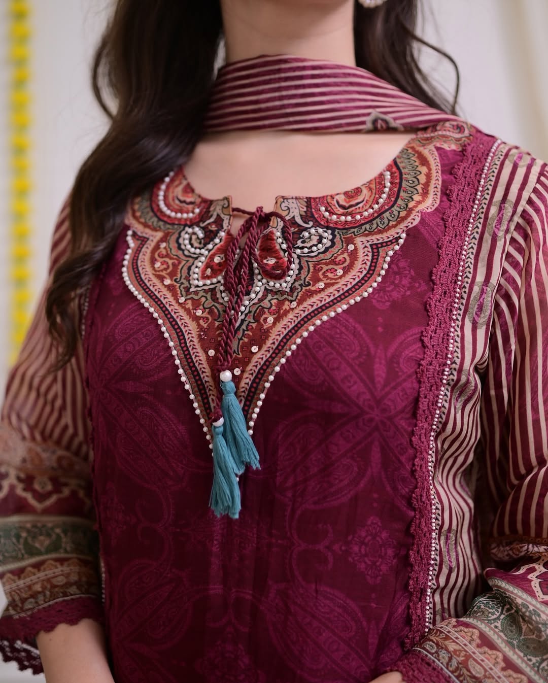 Maroon Pakistani Suit with Digital Print and Hand Embroidery