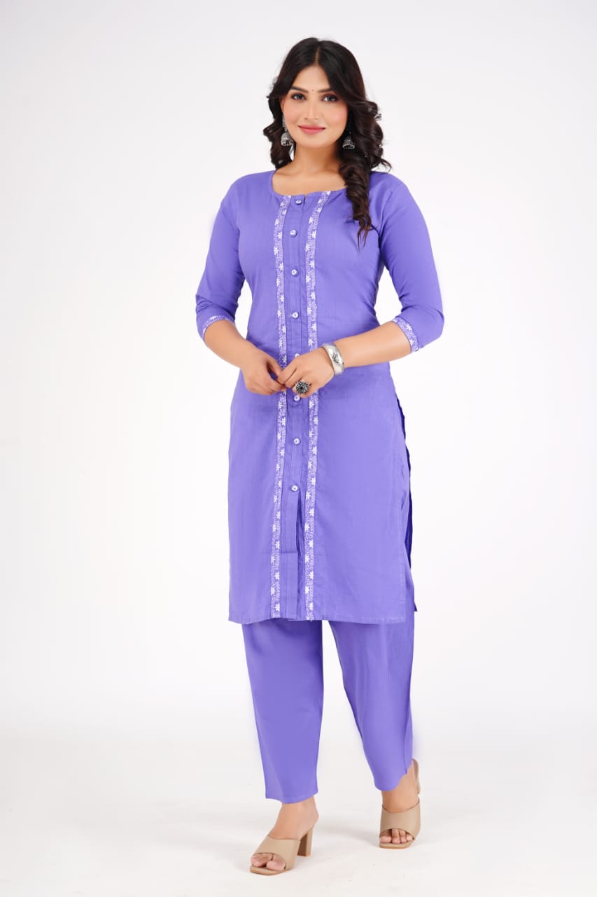 Embroidered Cotton Kurta with Palazzo Set