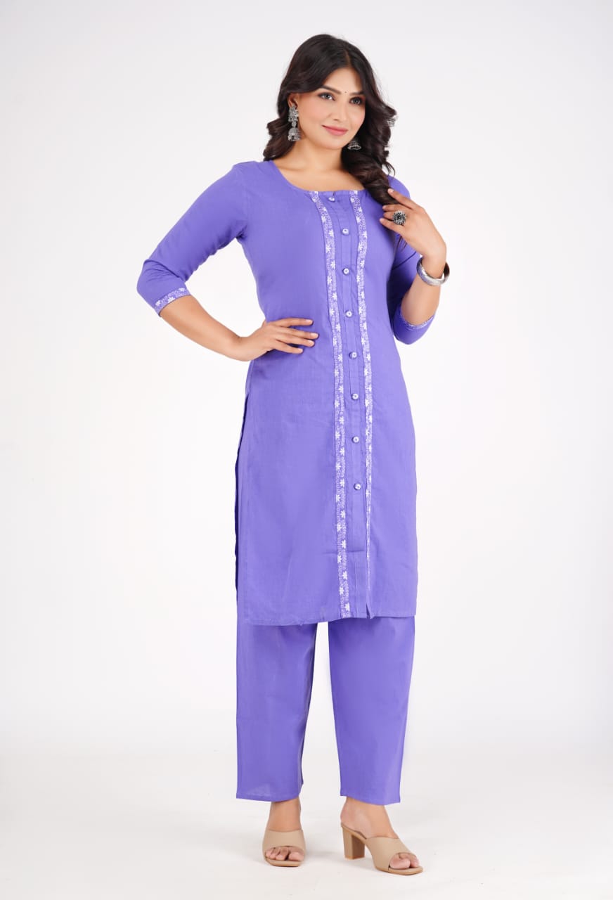 Embroidered Cotton Kurta with Palazzo Set