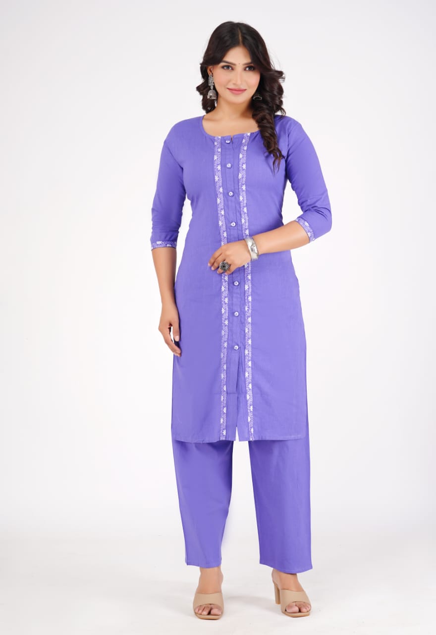 Embroidered Cotton Kurta with Palazzo Set